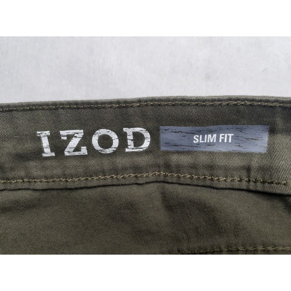 IZOD Men's Size 34x32 Dark Green Slim Fit Straight Leg pants Zipper pocket - Picture 2 of 6